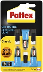 Secondelijm Pattex classic 3 gram blister 2+1 gratis