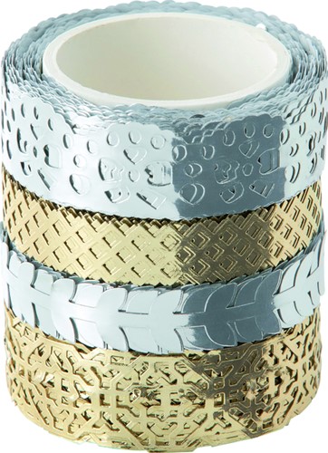 Washi tape Folia hotfoil zilver & goud 2x 15mmx5m 2x 10mmx5m 4 designs-2
