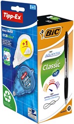 Balpen BIC Atlantis + gratis Tipp-Ex easy medium zwart doos à 12 stuks