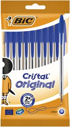 Balpen Bic Cristal blauw zakje à 10 stuks