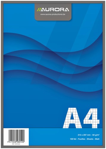 Schrijfblok Aurora A4 ruit 5x5mm 100 vel 60gr blauw