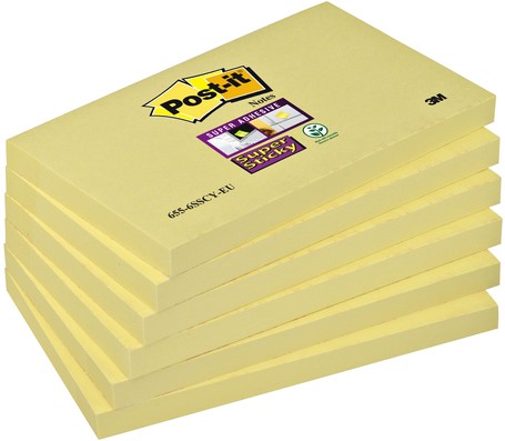 Memoblok Post-it 655 Super Sticky 76x127mm geel