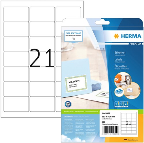 Etiket HERMA 5029 A4 63.5x38.1mm premium 525stuks wit