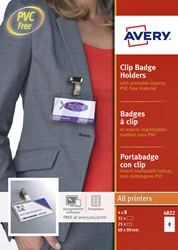 Badge Avery met clip 4822 60x90mm 25 stuks + 32 insteekkaarten