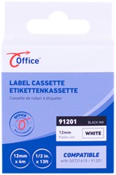 Labeltape office plast zw/wit 12mm x 4m