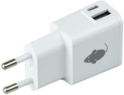 Oplader Green Mouse USB-C 1x en USB-A 1x 2.4A wit