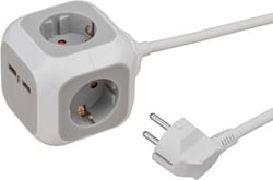 Stekkerblok Brennenstuhl 4 voudig inclusief 2 USB 140cm wit/grijs