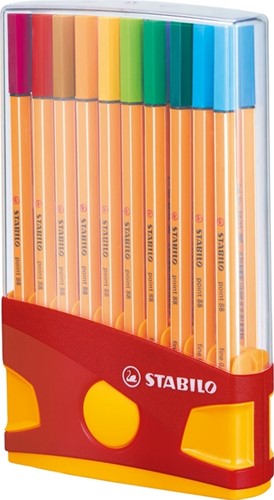 Fineliner STABILO point 88 ColorParade rollerset geel/rood fijn assorti etui à 20 stuks-1