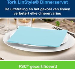 Dinnerservetten Tork LinStyle® 1/4-vouw 1-laags 50st aquablauw 478880