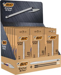 Balpen Bic Cristal Re-new blister 1 pen + 2 vullingen assorti