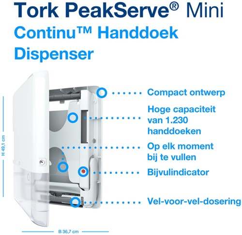 Handdoekdispenser Tork  PeakServe® Mini Continu™ H5 Elevation wit 552550-3