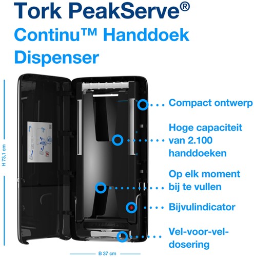 Handdoekdispenser Tork PeakServe® Continu™ H5 Elevation zwart 552508-3