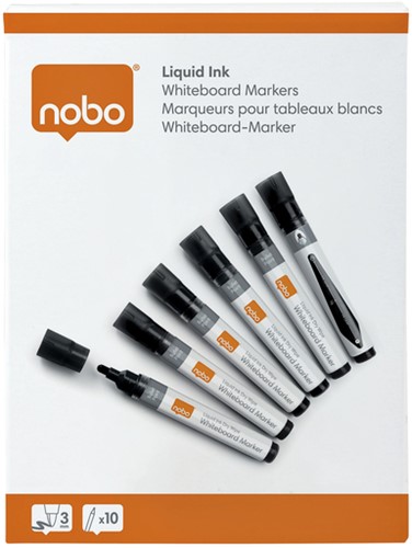 Viltstift Nobo whiteboard Liquid ink drymarker rond zwart 3mm-1