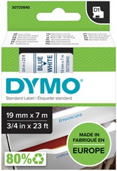 Labeltape Dymo D1 45804 720840 19mmx7m polyester blauw op wit