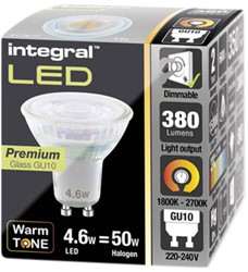 Ledlamp Integral GU10 4,6W 1800K-2700K warm licht 380lumen dimbaar