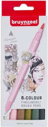 Fineliner Brush pen Bruynzeel Creatives Tokyo set 6 kleuren
