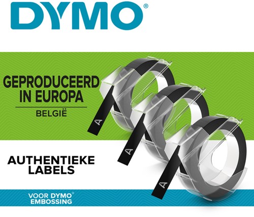 Labeltape Dymo 3D 9mmx3m  wit op zwart blister à 3 stuks-1