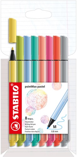 Viltstift STABILO pointmax etui à 8 pastel kleuren