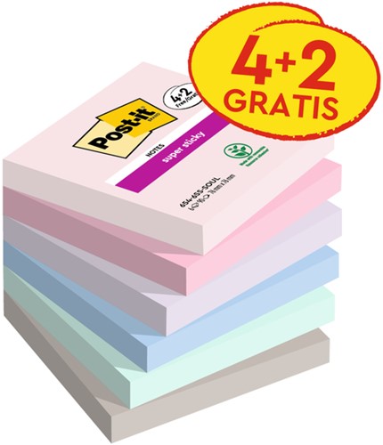 Memoblok Post-it 654 Super Sticky 76x76mm 4+2 gratis Soulful