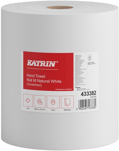 Handdoekrol Katrin centerfeed 1-laags wit medium 300mx178mm-3