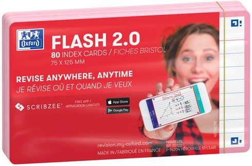 Flashcard Oxford 2.0 75x125mm 80vel 250gr lijn roze-1