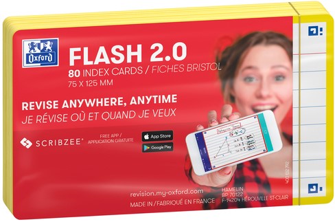 Flashcard Oxford 2.0 75x125mm 80vel 250gr lijn geel-1
