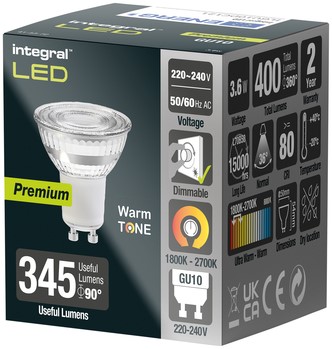 Ledlamp Integral GU10 1800-2700K warm wit 3.6W 380lumen-2