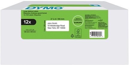 Etiket Dymo LabelWriter adressering 25x54mm 12 rollen á 500 stuks wit