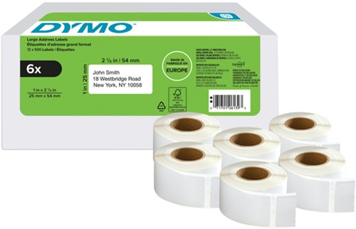Etiket Dymo LabelWriter adressering 25x54mm 6 rollen á 500 stuks wit-2