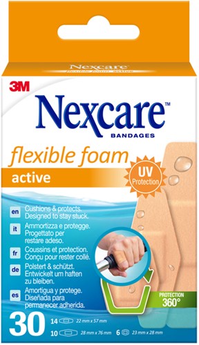 Wondpleister Nexcare active flexible foam waterbestendig 30 stuks assorti