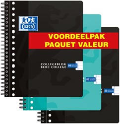Collegeblok Oxford A5+ 17-gaats lijn 80vel voordeelpak assorti