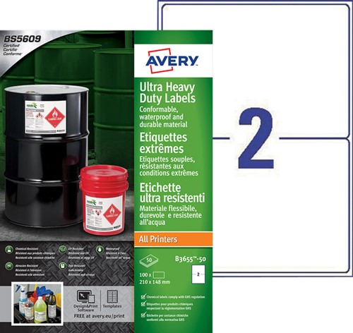 Etiket Avery B3655-50 148x210mm polyethyleen wit 100stuks-2
