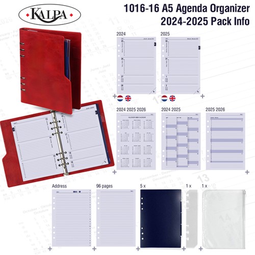 Organizer Kalpa Clipbook A5 inclusief agenda 2024-2025 7dagen/2pagina's rood-4