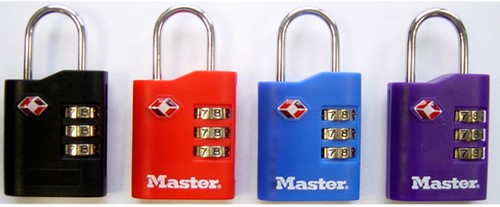 Hangslot Masterlock 3-cijfer combi TSA set van 2 sloten assorti in willekeurige kleur 30mm-3