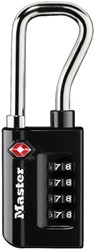 Hangslot Masterlock 4-cijfer combinatie TSA lange beugel zwart 35mm