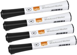 Viltstift Nobo whiteboard Glide fijn zwart 1mm 4st