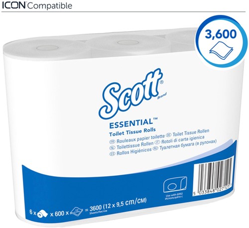 Toiletpapier Scott Essential 2-laags 600 vel wit 8517-3