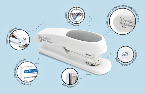 Nietmachine Rapesco Germ-Savvy ECO Sting Ray antibacterieel 24/6mm wit-1