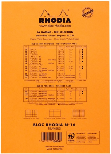 Schrijfblok Rhodia A5 lijn 160 pagina's 80gr met kantlijn oranje-3