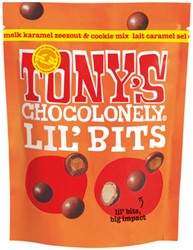 Chocolade Tony's Chocolonely Lil'Bits melk karamel zeezout biscuit 120 gram