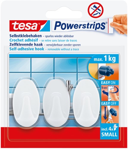 Klevende haak Tesa 57533 Powerstrips small ovaal 1kg wit 3 stuks
