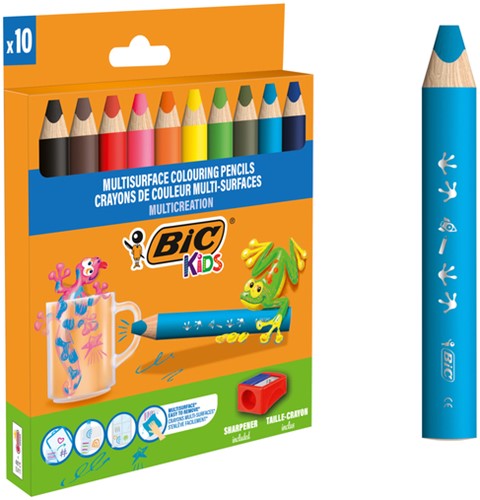 Kleurpotloden BicKids Multi Surface inclusief puntenslijper assorti pak à 10 stuks-1