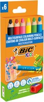 Kleurpotloden BicKids Multi Surface inclusief puntenslijper assorti pak à 6 stuks-2