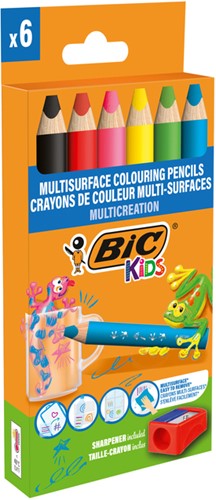 Kleurpotloden BicKids Multi Surface inclusief puntenslijper assorti pak à 6 stuks-2