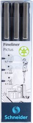 Fineliner Schneider Pictus zwart etui à 3 stuks