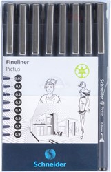 Fineliner Schneider Pictus zwart etui à 8 stuks