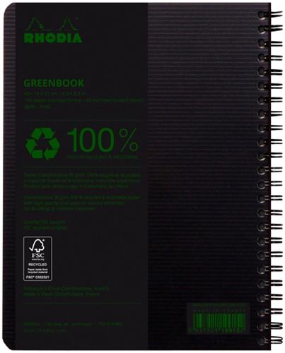 Notitieboek Rhodia Greenbook A5 lijn 6-gaats 180 pagina's 90gr zwart-1
