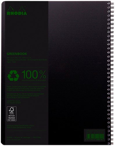 Notitieboek Rhodia Greenbook A4+ lijn 4-gaats 180 pagina's 90gr zwart-1