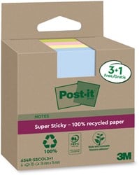 Memoblok 3M Post-it 654 RSSCOL 76x76mm assorti kleur 3+1 gratis