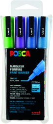 Verfstift Posca PC3M fijn glitter koel assorti set à 4 stuks